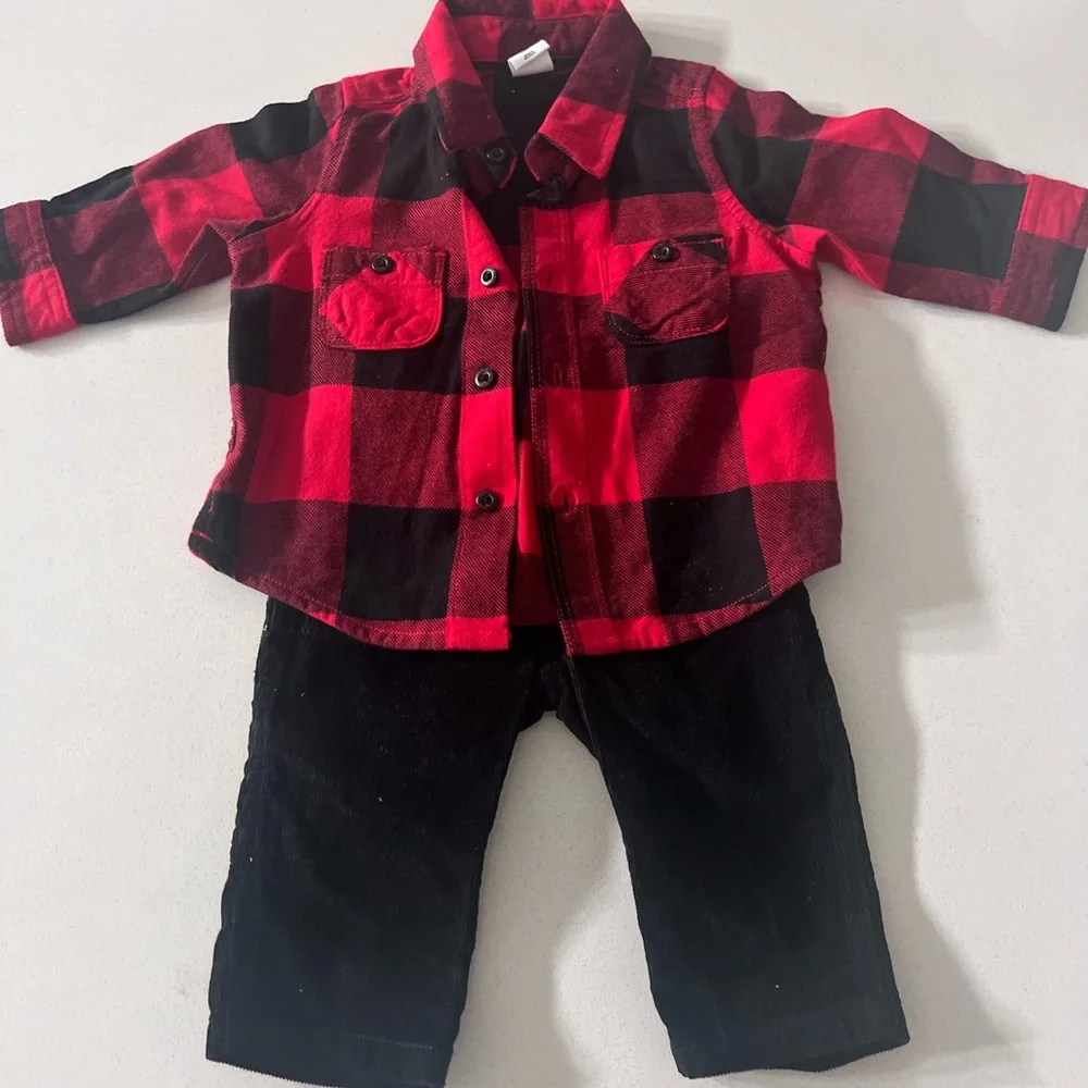 Baby Gap Flannel Shirt &‎ Corduroy Pants Outfit 3-6 Months